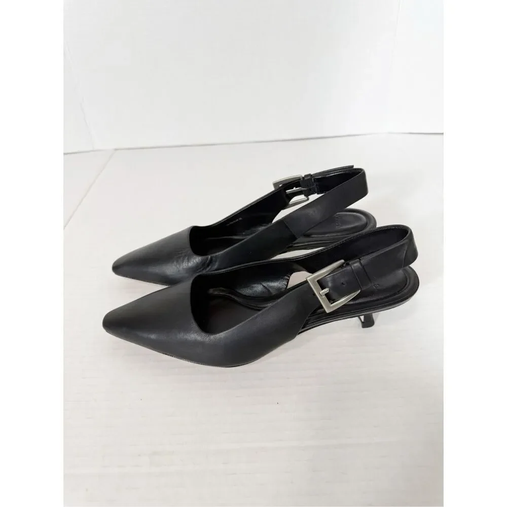 Vince Shasta Women’s Black‎ Leather Kitten Heel Office Slingback Pump Size 6